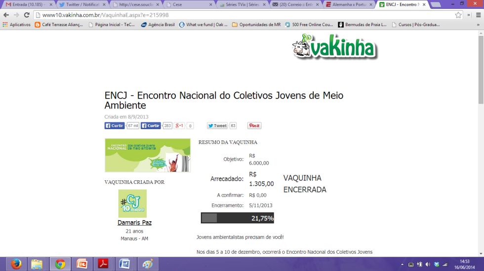 Página en sitio web de financiamiento colectivo